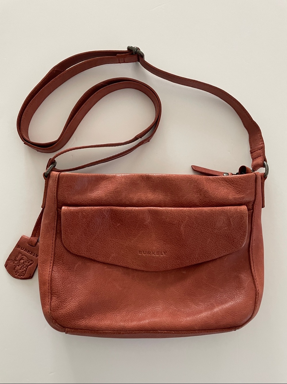 BURKELY Genuine Distressed Leather Crossbody Bag Rust Adj.Strap